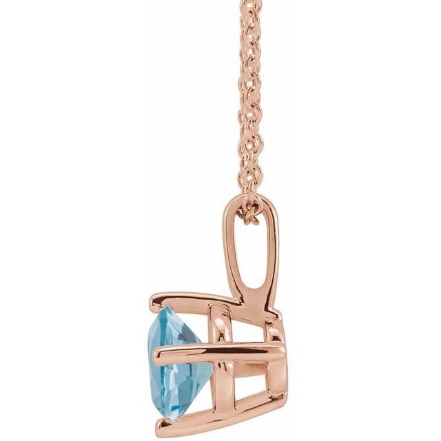14K Rose 5 mm Natural Aquamarine Solitaire 16-18" Necklace