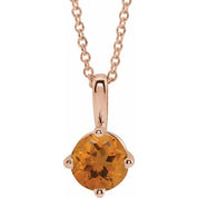 14K Rose 4 mm Natural Citrine Solitaire 16-18" Necklace
