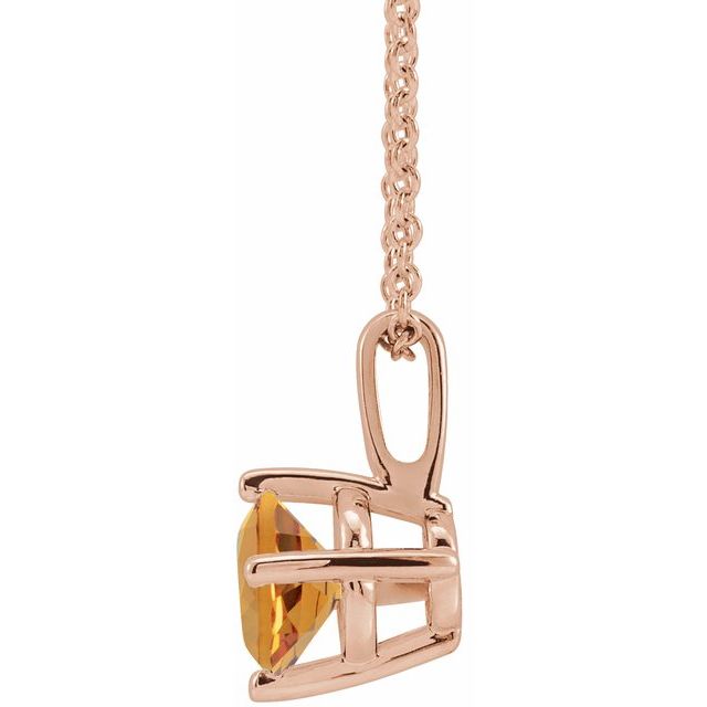 14K Rose 4 mm Natural Citrine Solitaire 16-18" Necklace