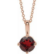 14K Rose 4 mm Natural Mozambique Garnet Solitaire 16-18" Necklace