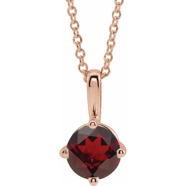 14K Rose 4 mm Natural Mozambique Garnet Solitaire 16-18" Necklace