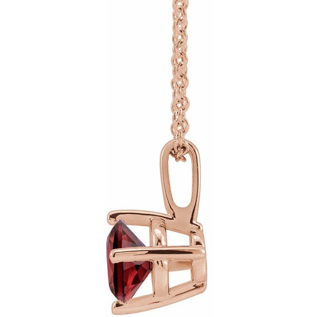 14K Rose 4 mm Natural Mozambique Garnet Solitaire 16-18" Necklace