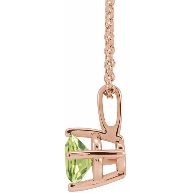 14K Rose 4 mm Natural Peridot Solitaire 16-18" Necklace