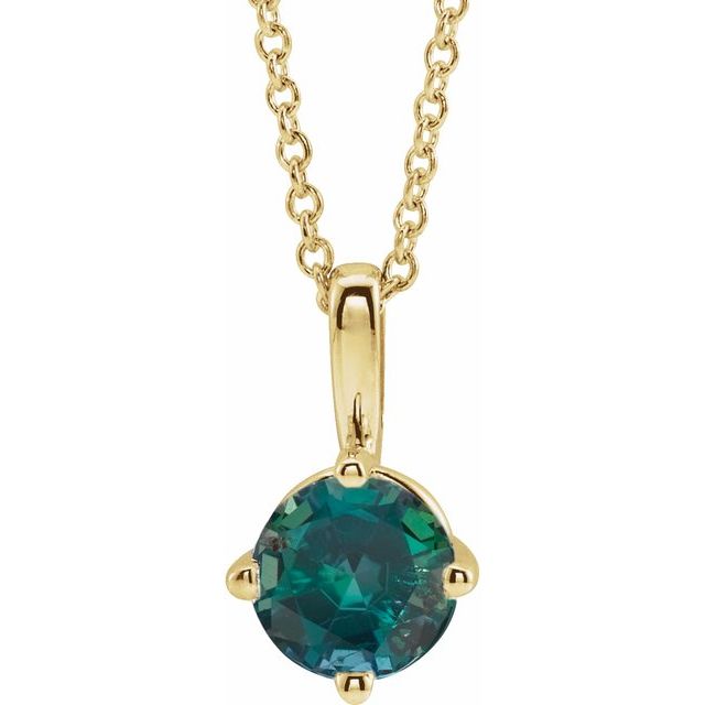 14K Yellow 4 mm Lab-Grown Alexandrite Solitaire 16-18" Necklace