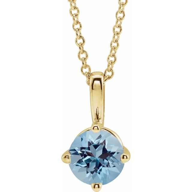 14K Yellow 4 mm Natural Aquamarine Solitaire 16-18" Necklace