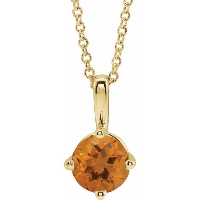 14K Yellow 4 mm Natural Citrine Solitaire 16-18" Necklace