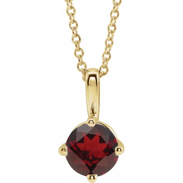 14K Yellow 4 mm Natural Mozambique Garnet Solitaire 16-18" Necklace