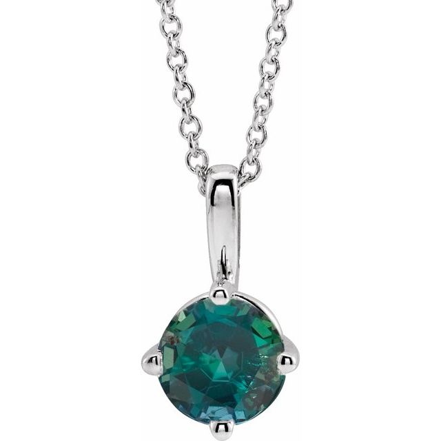 Sterling Silver 5 mm Lab-Grown Alexandrite Solitaire 16-18" Necklace
