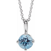 14K White 4 mm Natural Aquamarine Solitaire 16-18" Necklace