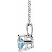 14K White 5 mm Natural Aquamarine Solitaire 16-18" Necklace