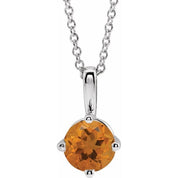 Platinum 5 mm Natural Citrine Solitaire 16-18" Necklace