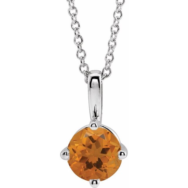 Platinum 5 mm Natural Citrine Solitaire 16-18" Necklace
