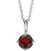 Platinum 5 mm Natural Mozambique Garnet Solitaire 16-18" Necklace