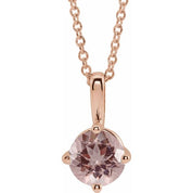 14K Rose 5 mm Natural Pink Morganite Solitaire 16-18" Necklace