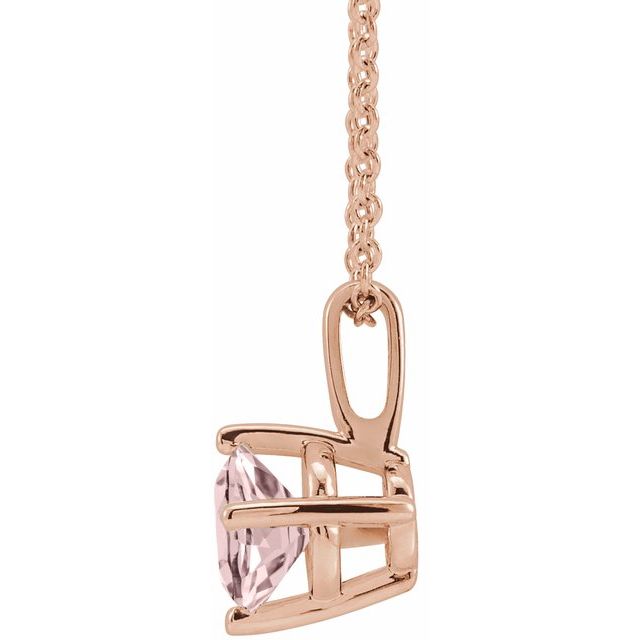 14K Rose 5 mm Natural Pink Morganite Solitaire 16-18" Necklace