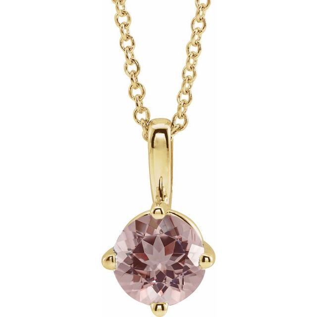 14K Yellow 5 mm Natural Pink Morganite Solitaire 16-18" Necklace