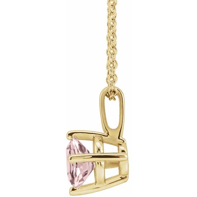 14K Yellow 5 mm Natural Pink Morganite Solitaire 16-18" Necklace