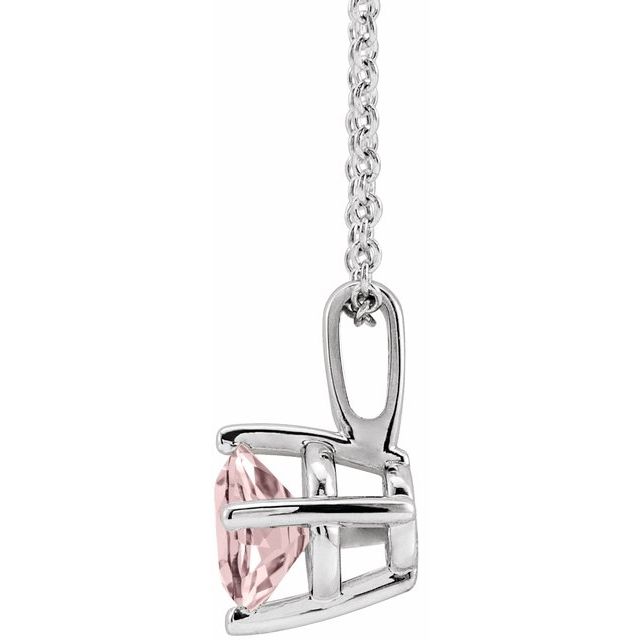 Sterling Silver 5 mm Natural Pink Morganite Solitaire 16-18" Necklace