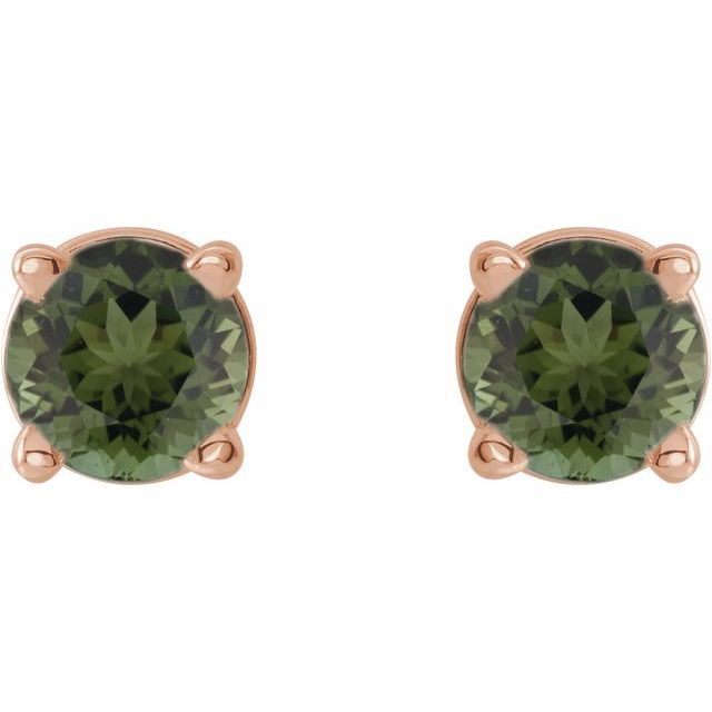 14K Rose 3 mm Natural Green Tourmaline Stud Earrings