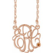 14K Rose Gold-Plated Sterling Silver 20 mm 3-Initial Imitation Citrine Script Monogram Necklace