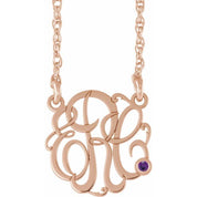 14K Rose Gold-Plated Sterling Silver 20 mm 3-Initial Imitation Amethyst Script Monogram Necklace