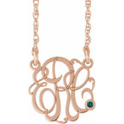 14K Rose Gold-Plated Sterling Silver 25 mm 3-Initial Imitation Alexandrite Script Monogram Necklace