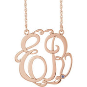 14K Rose Gold-Plated Sterling Silver 20 mm 2-Initial Imitation Tanzanite Script Monogram Necklace