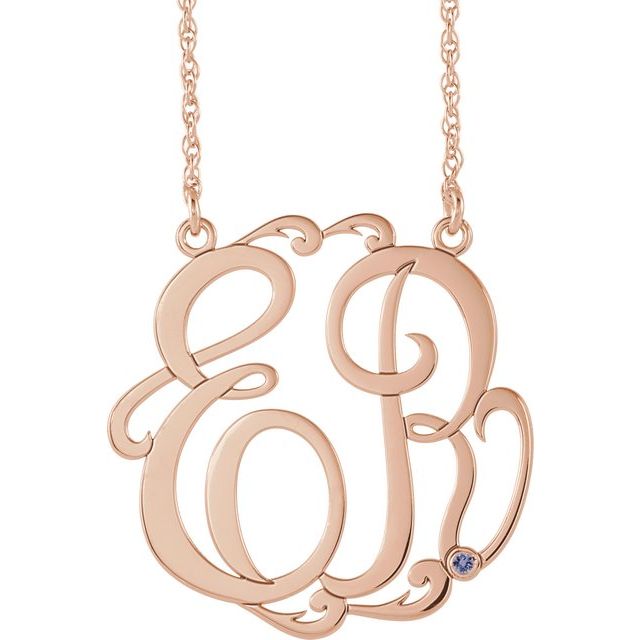14K Rose Gold-Plated Sterling Silver 20 mm 2-Initial Imitation Tanzanite Script Monogram Necklace