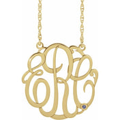 10K Imitation Tanzanite Script Monogram Necklace with 2 or 3 Initials in Multiple Sizes