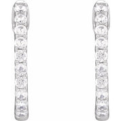 14K White 1/2 CTW Lab-Grown Diamond Inside-Outside Hinged 14.5 mm Hoop Earrings