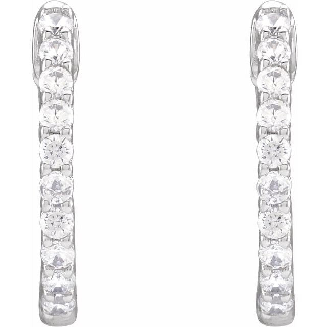 14K White 1/2 CTW Lab-Grown Diamond Inside-Outside Hinged 14.5 mm Hoop Earrings