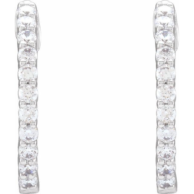 14K White 3/4 CTW Lab-Grown Diamond Inside-Outside Hinged 17.2 mm Hoop Earrings