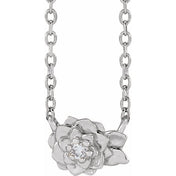 Sterling Silver .015 CT Natural Diamond Flower 16-18" Necklace