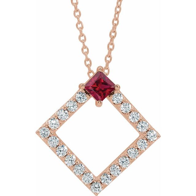 14K Rose Natural Ruby & 3/8 CTW Natural Diamond 16-18" Necklace