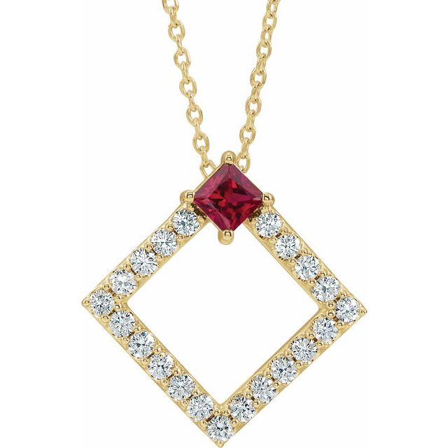 14K Yellow Natural Ruby & 3/8 CTW Natural Diamond 16-18" Necklace