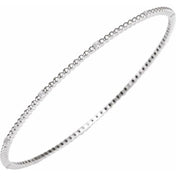 14K White 1/3 CTW Natural Diamond Beaded Bangle 7 3/4" Bracelet