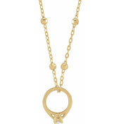 14K Yellow .03 CT Natural Diamond Tiny Solitaire Ring 18" Necklace