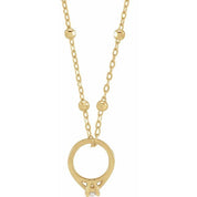 14K Yellow .03 CT Natural Diamond Tiny Solitaire Ring 18" Necklace