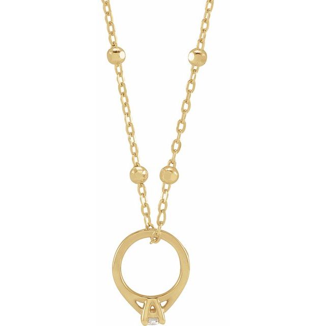 14K Yellow .03 CT Natural Diamond Tiny Solitaire Ring 18" Necklace