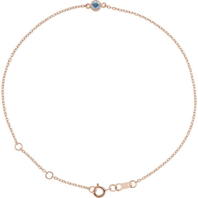 14K Rose Natural Aquamarine Bezel-Set Solitaire 6 1/2-7 1/2" Bracelet