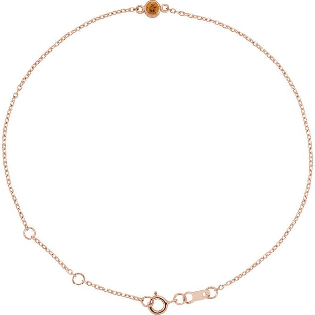 14K Rose Natural Citrine Bezel-Set Solitaire 6 1/2-7 1/2" Bracelet