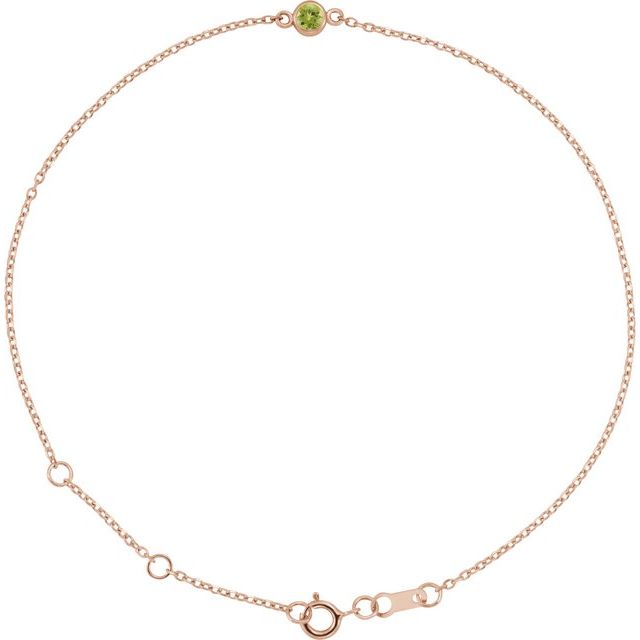 14K Rose Natural Peridot Bezel-Set Solitaire 6 1/2-7 1/2" Bracelet