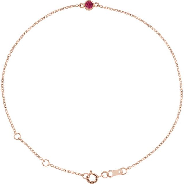 14K Rose Natural Ruby Bezel-Set Solitaire 6 1/2-7 1/2" Bracelet
