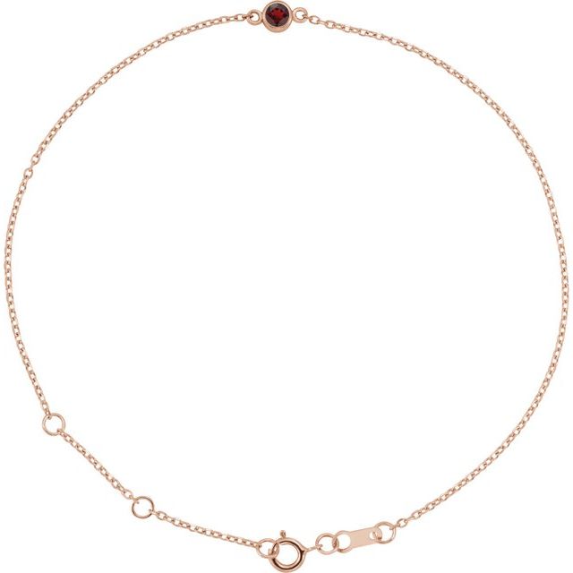 14K Rose Natural Mozambique Garnet Bezel-Set Solitaire 6 1/2-7 1/2" Bracelet