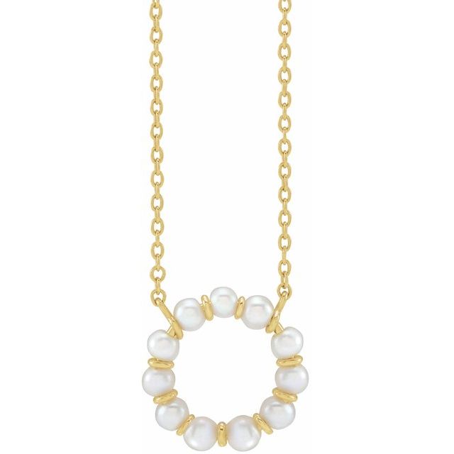 14K Yellow Cultured White Freshwater Pearl Circle 18" Necklace