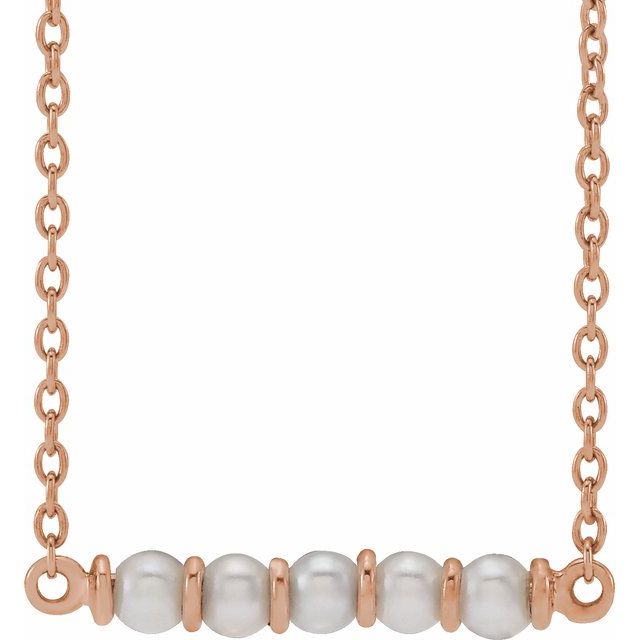 14K Rose Cultured White Freshwater Pearl Bar 18" Necklace