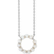 14K White Cultured White Freshwater Pearl Circle 18" Necklace