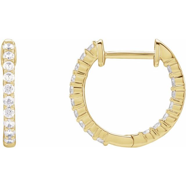 14K Yellow 1/2 CTW Lab-Grown Diamond Inside-Outside Hinged 14.5 mm Hoop Earrings