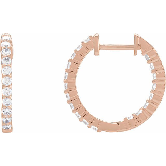 14K Rose 3/4 CTW Lab-Grown Diamond Inside-Outside Hinged 17.2 mm Hoop Earrings