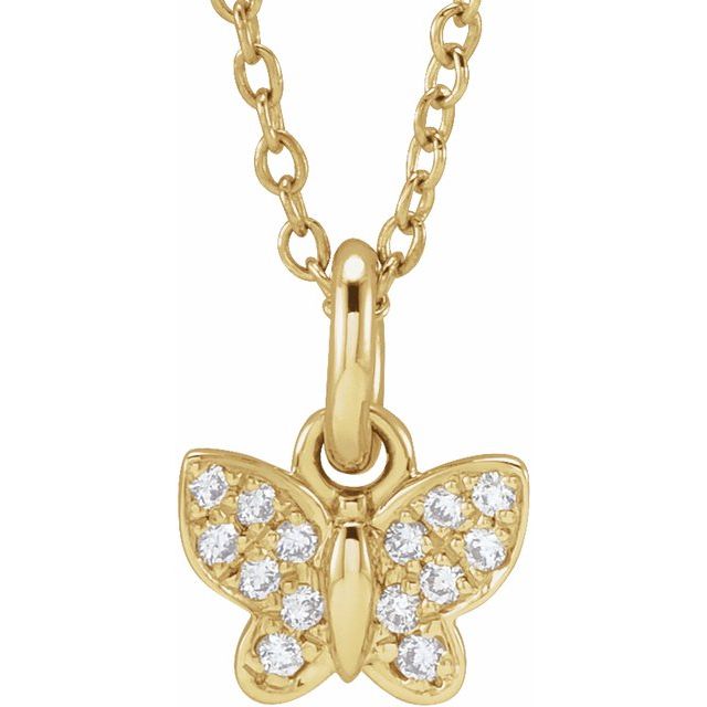 14K Yellow .06 CTW Natural Diamond Youth Butterfly 15" Necklace